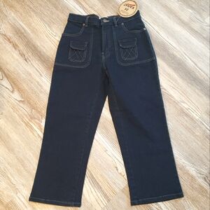 24 Karat Womens 2 Cropped Denim Jeans Stretch Mid Rise 6 Pocket Dark Wash Pant